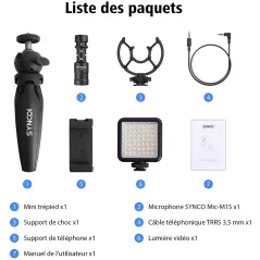 Kit Vlogger SYNCO 2: Créez des Vidéos Pro avec Microphone & Lumière LED pour Smartphone!